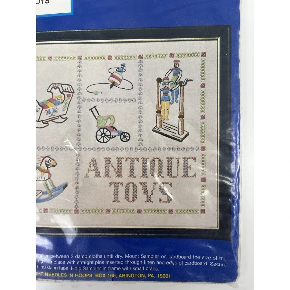 Vintage Needles 'N Hoops Antique Toys Stamped Cross Stitch Kit #211 Sampler